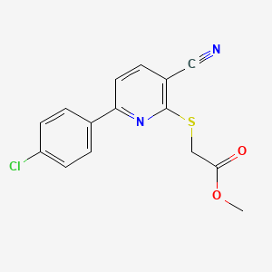 molecular formula C15H11ClN2O2S B11340937 Methyl 2-{[6-(4-chlorophenyl)-3-cyanopyridin-2-YL]sulfanyl}acetate 