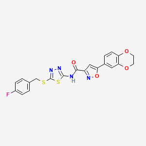 molecular formula C21H15FN4O4S2 B11341011 5-(2,3-dihydro-1,4-benzodioxin-6-yl)-N-{5-[(4-fluorobenzyl)sulfanyl]-1,3,4-thiadiazol-2-yl}-1,2-oxazole-3-carboxamide 