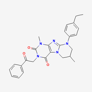 molecular formula C26H27N5O3 B11341127 9-(4-ethylphenyl)-1,7-dimethyl-3-phenacyl-7,8-dihydro-6H-purino[7,8-a]pyrimidine-2,4-dione 