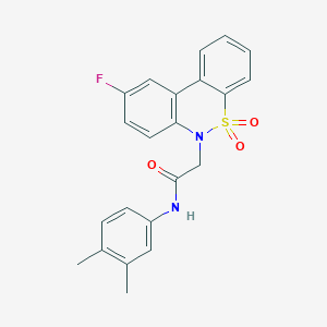 molecular formula C22H19FN2O3S B11341142 N-(3,4-dimethylphenyl)-2-(9-fluoro-5,5-dioxido-6H-dibenzo[c,e][1,2]thiazin-6-yl)acetamide 