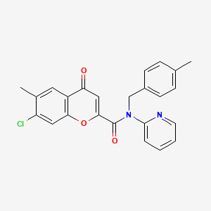 molecular formula C24H19ClN2O3 B11341240 7-chloro-6-methyl-N-(4-methylbenzyl)-4-oxo-N-(pyridin-2-yl)-4H-chromene-2-carboxamide 