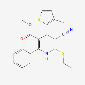 molecular formula C23H22N2O2S2 B11341242 Ethyl 5-cyano-4-(3-methylthiophen-2-yl)-2-phenyl-6-(prop-2-en-1-ylsulfanyl)-1,4-dihydropyridine-3-carboxylate 