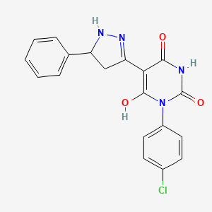 (5Z)-3-(4-chlorophenyl)-6-hydroxy-5-(5-phenylpyrazolidin-3-ylidene)pyrimidine-2,4(3H,5H)-dione