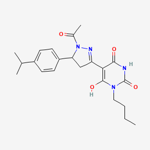 (5Z)-5-{1-acetyl-5-[4-(propan-2-yl)phenyl]pyrazolidin-3-ylidene}-3-butyl-6-hydroxypyrimidine-2,4(3H,5H)-dione