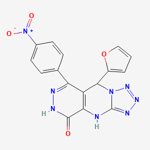 8-(furan-2-yl)-10-(4-nitrophenyl)-2,4,5,6,7,11,12-heptazatricyclo[7.4.0.03,7]trideca-1(9),3,5,10-tetraen-13-one