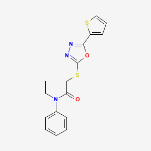 molecular formula C16H15N3O2S2 B11341979 N-ethyl-N-phenyl-2-{[5-(thiophen-2-yl)-1,3,4-oxadiazol-2-yl]sulfanyl}acetamide 