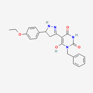 (5Z)-1-benzyl-5-[5-(4-ethoxyphenyl)pyrazolidin-3-ylidene]pyrimidine-2,4,6(1H,3H,5H)-trione