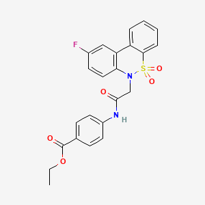 molecular formula C23H19FN2O5S B11342576 ethyl 4-{[(9-fluoro-5,5-dioxido-6H-dibenzo[c,e][1,2]thiazin-6-yl)acetyl]amino}benzoate 