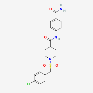 molecular formula C20H22ClN3O4S B11342591 N-(4-carbamoylphenyl)-1-[(4-chlorobenzyl)sulfonyl]piperidine-4-carboxamide 