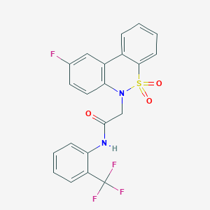 molecular formula C21H14F4N2O3S B11342680 2-(9-fluoro-5,5-dioxido-6H-dibenzo[c,e][1,2]thiazin-6-yl)-N-[2-(trifluoromethyl)phenyl]acetamide 