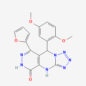 molecular formula C18H15N7O4 B11342698 8-(2,5-dimethoxyphenyl)-10-(furan-2-yl)-2,4,5,6,7,11,12-heptazatricyclo[7.4.0.03,7]trideca-1(9),3,5,10-tetraen-13-one 