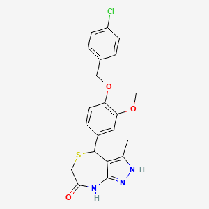 molecular formula C21H20ClN3O3S B11342724 4-{4-[(4-chlorobenzyl)oxy]-3-methoxyphenyl}-3-methyl-4,6-dihydro-1H-pyrazolo[3,4-e][1,4]thiazepin-7-ol 