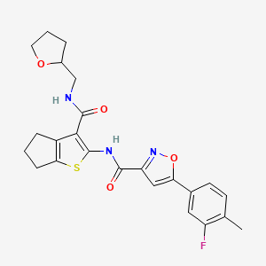 molecular formula C24H24FN3O4S B11342745 5-(3-fluoro-4-methylphenyl)-N-{3-[(tetrahydrofuran-2-ylmethyl)carbamoyl]-5,6-dihydro-4H-cyclopenta[b]thiophen-2-yl}-1,2-oxazole-3-carboxamide 