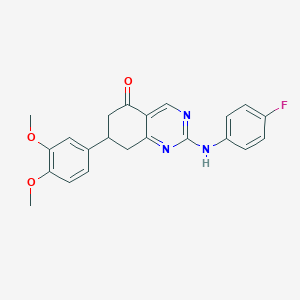 molecular formula C22H20FN3O3 B11342750 7-(3,4-dimethoxyphenyl)-2-[(4-fluorophenyl)amino]-7,8-dihydroquinazolin-5(6H)-one 