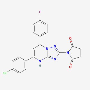 molecular formula C21H15ClFN5O2 B11342783 1-[5-(4-Chlorophenyl)-7-(4-fluorophenyl)-4,7-dihydro[1,2,4]triazolo[1,5-a]pyrimidin-2-yl]pyrrolidine-2,5-dione 