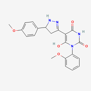 (5Z)-1-(2-methoxyphenyl)-5-[5-(4-methoxyphenyl)pyrazolidin-3-ylidene]pyrimidine-2,4,6(1H,3H,5H)-trione