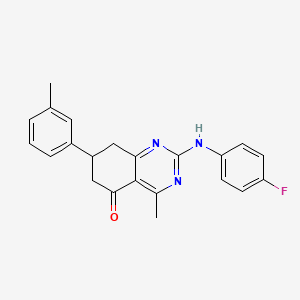 molecular formula C22H20FN3O B11342875 2-[(4-fluorophenyl)amino]-4-methyl-7-(3-methylphenyl)-7,8-dihydroquinazolin-5(6H)-one 