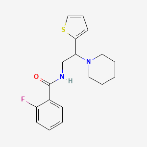 molecular formula C18H21FN2OS B11343072 2-fluoro-N-[2-(piperidin-1-yl)-2-(thiophen-2-yl)ethyl]benzamide 