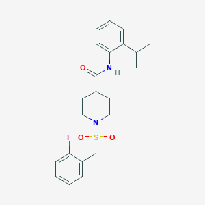 molecular formula C22H27FN2O3S B11343394 1-[(2-fluorobenzyl)sulfonyl]-N-[2-(propan-2-yl)phenyl]piperidine-4-carboxamide 