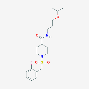 molecular formula C19H29FN2O4S B11343660 1-[(2-fluorobenzyl)sulfonyl]-N-[3-(propan-2-yloxy)propyl]piperidine-4-carboxamide 