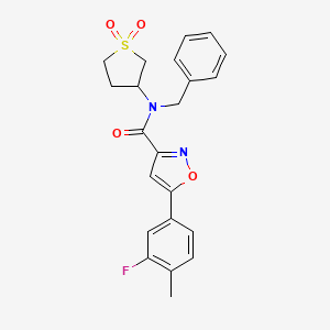 molecular formula C22H21FN2O4S B11343747 N-benzyl-N-(1,1-dioxidotetrahydrothiophen-3-yl)-5-(3-fluoro-4-methylphenyl)-1,2-oxazole-3-carboxamide 