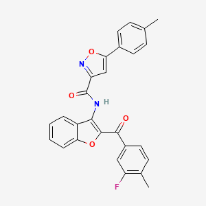 molecular formula C27H19FN2O4 B11343770 N-{2-[(3-fluoro-4-methylphenyl)carbonyl]-1-benzofuran-3-yl}-5-(4-methylphenyl)-1,2-oxazole-3-carboxamide 