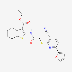 molecular formula C23H21N3O4S2 B11343818 Ethyl 2-[({[3-cyano-6-(furan-2-yl)pyridin-2-yl]sulfanyl}acetyl)amino]-4,5,6,7-tetrahydro-1-benzothiophene-3-carboxylate 