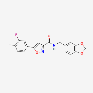 molecular formula C19H15FN2O4 B11343822 N-(1,3-benzodioxol-5-ylmethyl)-5-(3-fluoro-4-methylphenyl)-1,2-oxazole-3-carboxamide 