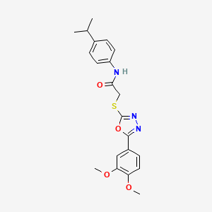 molecular formula C21H23N3O4S B11343961 2-{[5-(3,4-dimethoxyphenyl)-1,3,4-oxadiazol-2-yl]sulfanyl}-N-[4-(propan-2-yl)phenyl]acetamide 