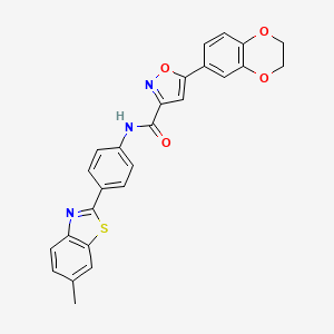 molecular formula C26H19N3O4S B11344105 5-(2,3-dihydro-1,4-benzodioxin-6-yl)-N-[4-(6-methyl-1,3-benzothiazol-2-yl)phenyl]-1,2-oxazole-3-carboxamide 