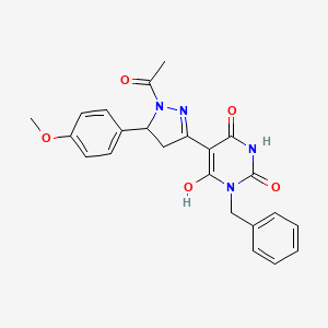 (5Z)-5-[1-acetyl-5-(4-methoxyphenyl)pyrazolidin-3-ylidene]-3-benzyl-6-hydroxypyrimidine-2,4(3H,5H)-dione