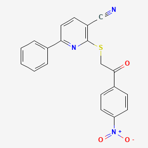 molecular formula C20H13N3O3S B11344321 2-[[2-(4-Nitrophenyl)-2-oxoethyl]thio]-6-phenyl-3-pyridinecarbonitrile CAS No. 708976-51-6