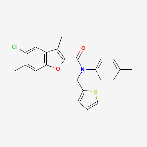 molecular formula C23H20ClNO2S B11344418 5-chloro-3,6-dimethyl-N-(4-methylphenyl)-N-(thiophen-2-ylmethyl)-1-benzofuran-2-carboxamide 