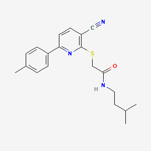 molecular formula C20H23N3OS B11344729 2-{[3-cyano-6-(4-methylphenyl)pyridin-2-yl]sulfanyl}-N-(3-methylbutyl)acetamide 