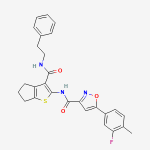 5-(3-fluoro-4-methylphenyl)-N-{3-[(2-phenylethyl)carbamoyl]-5,6-dihydro-4H-cyclopenta[b]thiophen-2-yl}-1,2-oxazole-3-carboxamide