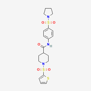 molecular formula C20H25N3O5S3 B11345122 N-[4-(pyrrolidine-1-sulfonyl)phenyl]-1-(thiophene-2-sulfonyl)piperidine-4-carboxamide 