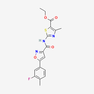 molecular formula C18H16FN3O4S B11345151 Ethyl 2-({[5-(3-fluoro-4-methylphenyl)-1,2-oxazol-3-yl]carbonyl}amino)-4-methyl-1,3-thiazole-5-carboxylate 