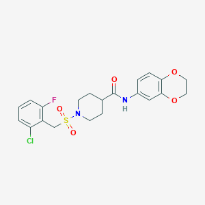 molecular formula C21H22ClFN2O5S B11345155 1-[(2-chloro-6-fluorobenzyl)sulfonyl]-N-(2,3-dihydro-1,4-benzodioxin-6-yl)piperidine-4-carboxamide 