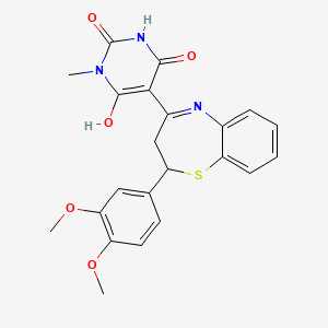 molecular formula C22H21N3O5S B11345346 (5Z)-5-[2-(3,4-dimethoxyphenyl)-2,3-dihydro-1,5-benzothiazepin-4(5H)-ylidene]-6-hydroxy-3-methylpyrimidine-2,4(3H,5H)-dione 