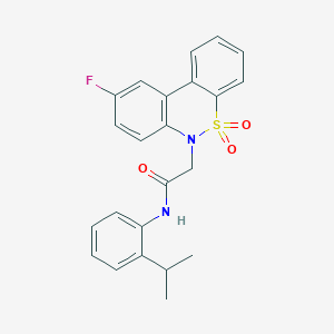 molecular formula C23H21FN2O3S B11345369 2-(9-fluoro-5,5-dioxido-6H-dibenzo[c,e][1,2]thiazin-6-yl)-N-(2-isopropylphenyl)acetamide 