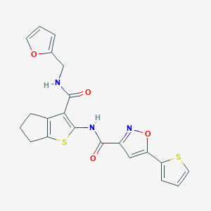 molecular formula C21H17N3O4S2 B11345650 N-{3-[(furan-2-ylmethyl)carbamoyl]-5,6-dihydro-4H-cyclopenta[b]thiophen-2-yl}-5-(thiophen-2-yl)-1,2-oxazole-3-carboxamide 