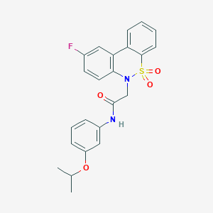 molecular formula C23H21FN2O4S B11345671 2-(9-fluoro-5,5-dioxido-6H-dibenzo[c,e][1,2]thiazin-6-yl)-N-(3-isopropoxyphenyl)acetamide 