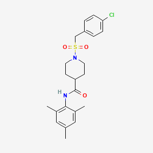 molecular formula C22H27ClN2O3S B11345745 1-[(4-chlorobenzyl)sulfonyl]-N-(2,4,6-trimethylphenyl)piperidine-4-carboxamide 