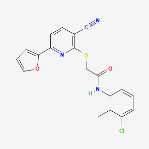 molecular formula C19H14ClN3O2S B11345912 N-(3-chloro-2-methylphenyl)-2-{[3-cyano-6-(furan-2-yl)pyridin-2-yl]sulfanyl}acetamide 