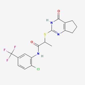 N-[2-Chloro-5-(trifluoromethyl)phenyl]-2-({4-oxo-3H,4H,5H,6H,7H-cyclopenta[D]pyrimidin-2-YL}sulfanyl)propanamide