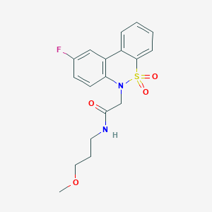 molecular formula C18H19FN2O4S B11346064 2-(9-fluoro-5,5-dioxido-6H-dibenzo[c,e][1,2]thiazin-6-yl)-N-(3-methoxypropyl)acetamide 