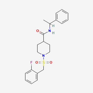 molecular formula C21H25FN2O3S B11346074 1-[(2-fluorobenzyl)sulfonyl]-N-(1-phenylethyl)piperidine-4-carboxamide 