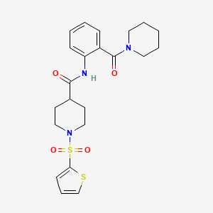 molecular formula C22H27N3O4S2 B11346347 N-[2-(piperidin-1-ylcarbonyl)phenyl]-1-(thiophen-2-ylsulfonyl)piperidine-4-carboxamide 