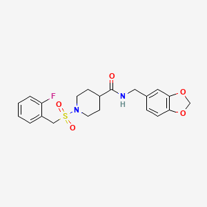 molecular formula C21H23FN2O5S B11346374 N-(1,3-benzodioxol-5-ylmethyl)-1-[(2-fluorobenzyl)sulfonyl]piperidine-4-carboxamide 