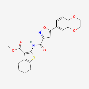 molecular formula C22H20N2O6S B11346472 Methyl 2-({[5-(2,3-dihydro-1,4-benzodioxin-6-yl)-1,2-oxazol-3-yl]carbonyl}amino)-4,5,6,7-tetrahydro-1-benzothiophene-3-carboxylate 